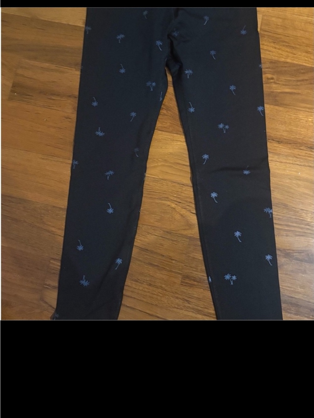 Beyond Yoga Black Leggings with Blue Palm Tree Print